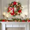24" Christmas Wreath for Front Door, Prelit Christmas Wreath with Lights, Red Gold Ball Ornaments, Pine Cones &Bow for Fireplace Home Holiday Decor - 4 of 4