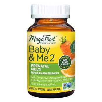 MegaFood Baby & Me 2 with Choline, Folate & Iron, Prenatal Multivitamin Vegetarian Tablets - 60ct