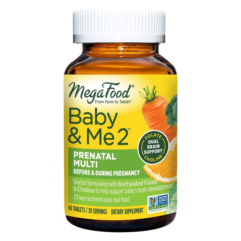 MegaFood Baby &#38; Me 2 with Choline, Folate &#38; Iron, Prenatal Multivitamin Vegetarian Tablets - 60ct, 1 of 12