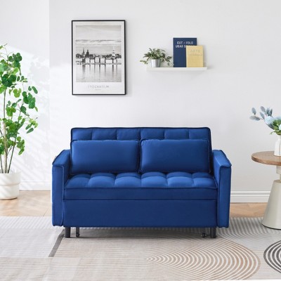 Jump Into Fun Velvet Futon Reclining Sofa Bed,3 in 1 Convertible Sleeper Sofa Bed With Reclining Backrest,Toss Pillows,Pockets,for Living Room