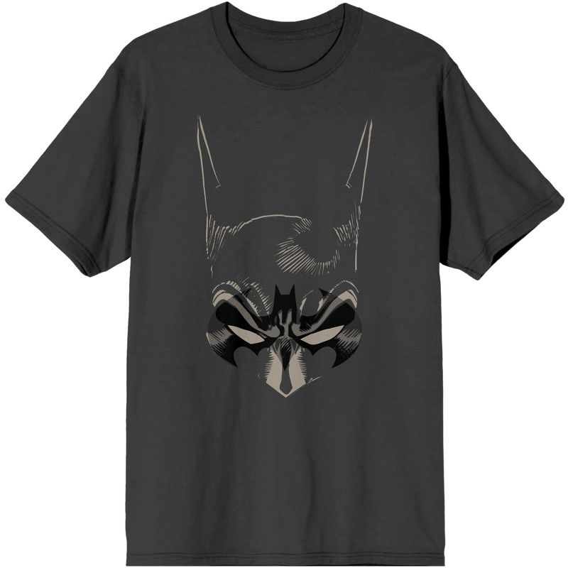DC Comic Book Batman Superhero Mask Men's Charcoal Graphic Tee Shirt, 1 of 2