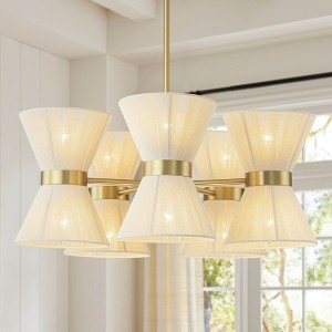 Rennnsan Galvune 26"W 10-Light Hourglass Shape Ratten Boho Dimmable Chandelier in Gold - 1 of 4