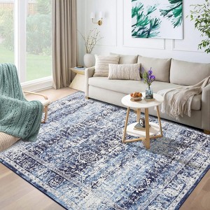 Vintage Abstract Area Rugs for Living Room Bedroom Washable Low Pile Non Slip Carpet Indoor Ultra Soft Retro Printed Distressed Rug - 1 of 4