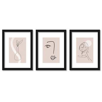 Americanflat Minimalist Modern (Set Of 3) Minimal Outlines By Word Up Creative Framed Triptych Wall Art Set