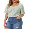Agnes Orinda Women's Plus Size Gingham 1950s Sweetheart Neck Button Decor Short Sleeve Blouses - 2 of 4