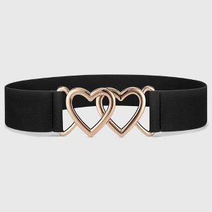 Anna-Kaci Women's Elastic Waist Belt with Gold Heart Buckle - 1 of 3