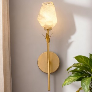 DORESshop 6 in. 1-Light Gold Wireless Dimmable Wall Sconce with Flower Art Glass Shade for Bedroom Living Room, 2-Pack - 1 of 4