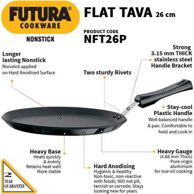 Futura 10" Black Nonstick Aluminum Tava Griddle with Plastic Handle