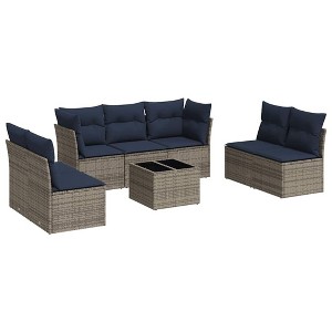vidaXL 8 Piece Patio Sofa Set with Cushions - Gray and Navy Blue With Table - 1 of 4