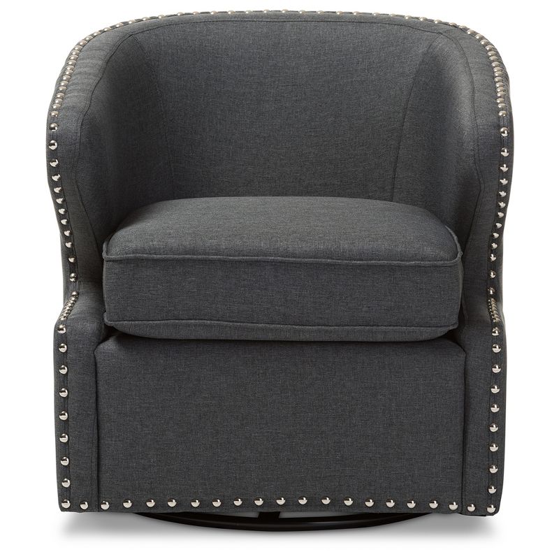 Finley Mid - Century Modern Fabric Upholstered Swivel Armchair - Gray - Baxton Studio, 3 of 7