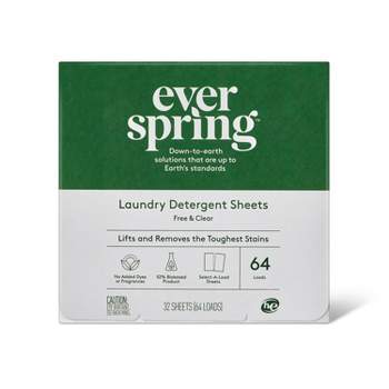 Free & Clear Laundry Detergent Sheets - 64 Loads - Everspring™
