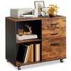 3-Drawer Wood Mobile File Cabinet, Lateral Filing Cabinet with Printer Stand and Open Storage Shelves for Home Office, Rustic Brown - 2 of 4