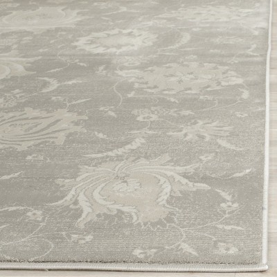 Grey and Ivory Hand-Knotted Viscose Rectangular Area Rug
