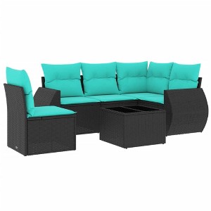 vidaXL 6 Piece Patio Sofa Set with Cushions Black Poly Rattan - 1 of 4