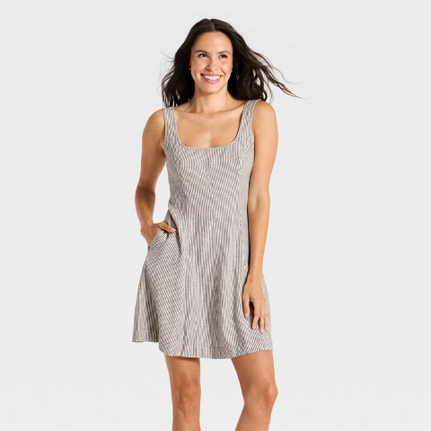 Женские платья Universal Thread Women's Linen Mini Dress - Universal Thread™ Brown Stripe L