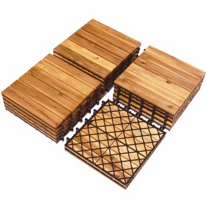 Tangkula 27PCS 12"x12" Patio Interlocking Tiles Acacia Slat Wood Garden Outdoor &Indoor - 1 of 4