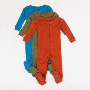 Leveret Boys Cotton Baby Footed Pajamas – 3 Pack – Earth Tone Solids Sleepers - 1 of 4