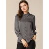 INSPIRE CHIC Women's Puff Long Sleeve Point Collar Vintage Button Work Satin Shirt - 3 of 4
