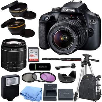 Canon EOS 4000D Rebel T100 DSLR Camera Advanced Kit Includes EF-S 18-55mm Zoom Lens Sandisk 128GB Card Filter Kit & More - Manufacturer Refurbished