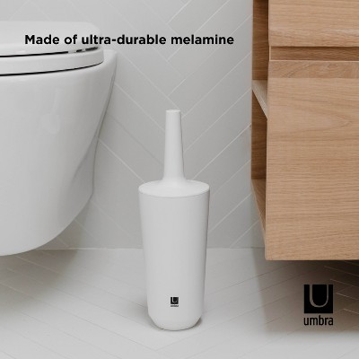 Compact White Ceramic Toilet Brush with Enclosed Holder