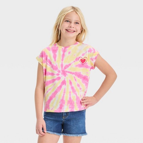 Girls' Short Sleeve Tie-dye Graphic T-shirt - Cat & Jack™ Yellow/pink L  Plus : Target