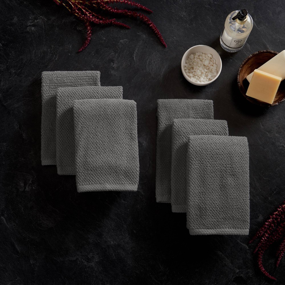 Photos - Towel 6pc Cotton Popcorn Textured Bath Hand  Set Dark Gray - Isla Jade