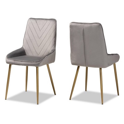 2pc Priscilla Velvet Fabric Upholstered Metal Dining Chair Set - Baxton Studio
