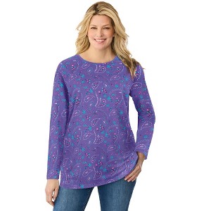 Woman Within Perfect Printed Long-Sleeve Crewneck Tunic - 1 of 4