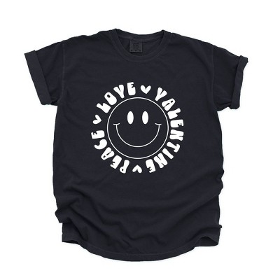 Simply Sage Market Women's Peace Love Valentine Smiley Short Sleeve Garment Dyed Tee