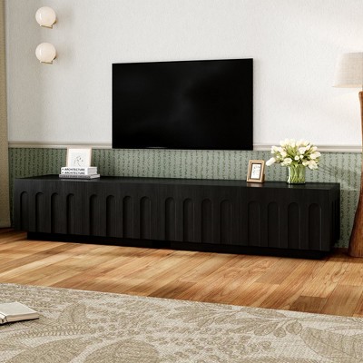 MOEPISY Elegant TV Stand with Arched Design for TVs Up to 80inch, Modern Dual Purpose Coffee Table with 4 Drawers, Black