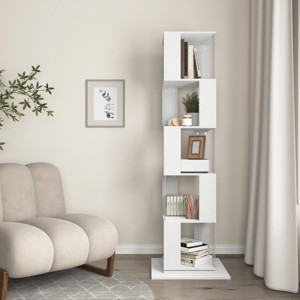 SEVOBAL Decorative Bookshelf 5 Tier Rotating Bookcase with Acrylic Panels Anti Toppling Base for Living Room, White, 19.68"*19.68"*63" - 1 of 4