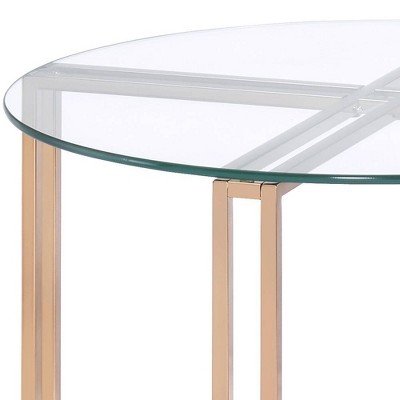 23" Round Glass Top Champagne Metal Accent Table