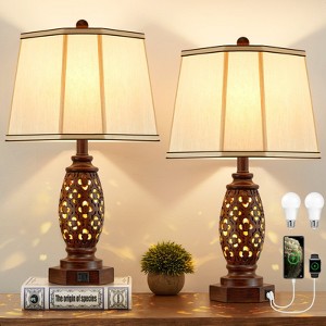 GTCLIGHTING Bedside Lamps Set of 2-23.5" Vintage Table Lamp with USB A+C and Nightlight - Resin Desk Lamp for Bedrooms, End Tables, Living Room - 1 of 4