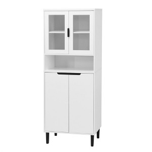 63" Tall Kitchen Pantry Cabinet, Buffet Cupboard Cabinet with Glass Doors, Freestanding Food Pantry Cabinet for Kitchen Living Room and Bathroom - 1 of 4