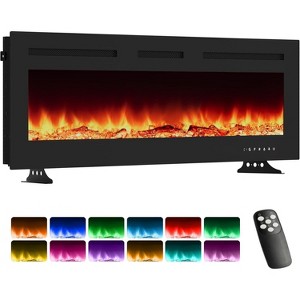 Electric fireplace,ultra-flat,wall-mounted,built-in possible,with remote control,1800W heater,12 colors,timer up to 12 hours,ETL-certified for 37m2 - 1 of 4