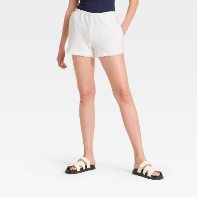 Women's French Terry Mid-Rise Lace Trim Pull-On Shorts - Wild Fable™ White XXS
