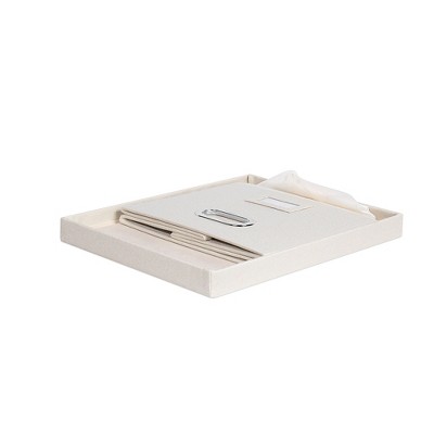 Cream Linen Collapsible File Storage Organizer with Lid