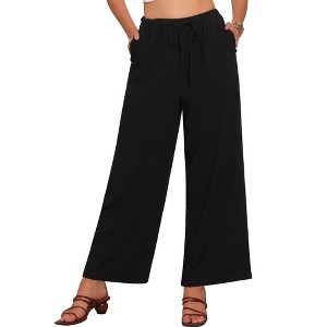 INSPIRE CHIC Women's Linen Casual High Waist Drawstring Lightweight Long Palazzo Gauze Pants - 1 of 4