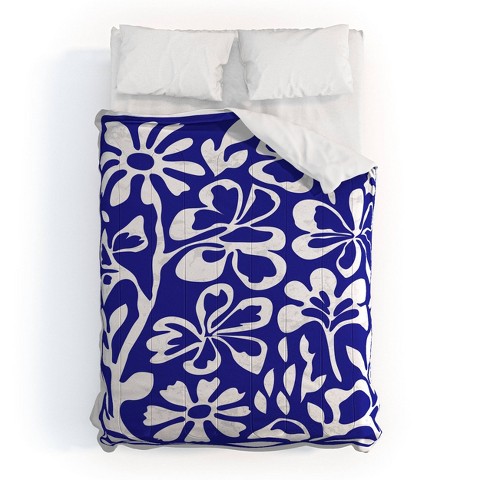 Deny Designs 3pc Full/Queen DorisciciArt Indigo Boho Floral Comforter and Pillow Sham Set Blue: Abstract Microfiber Bedding