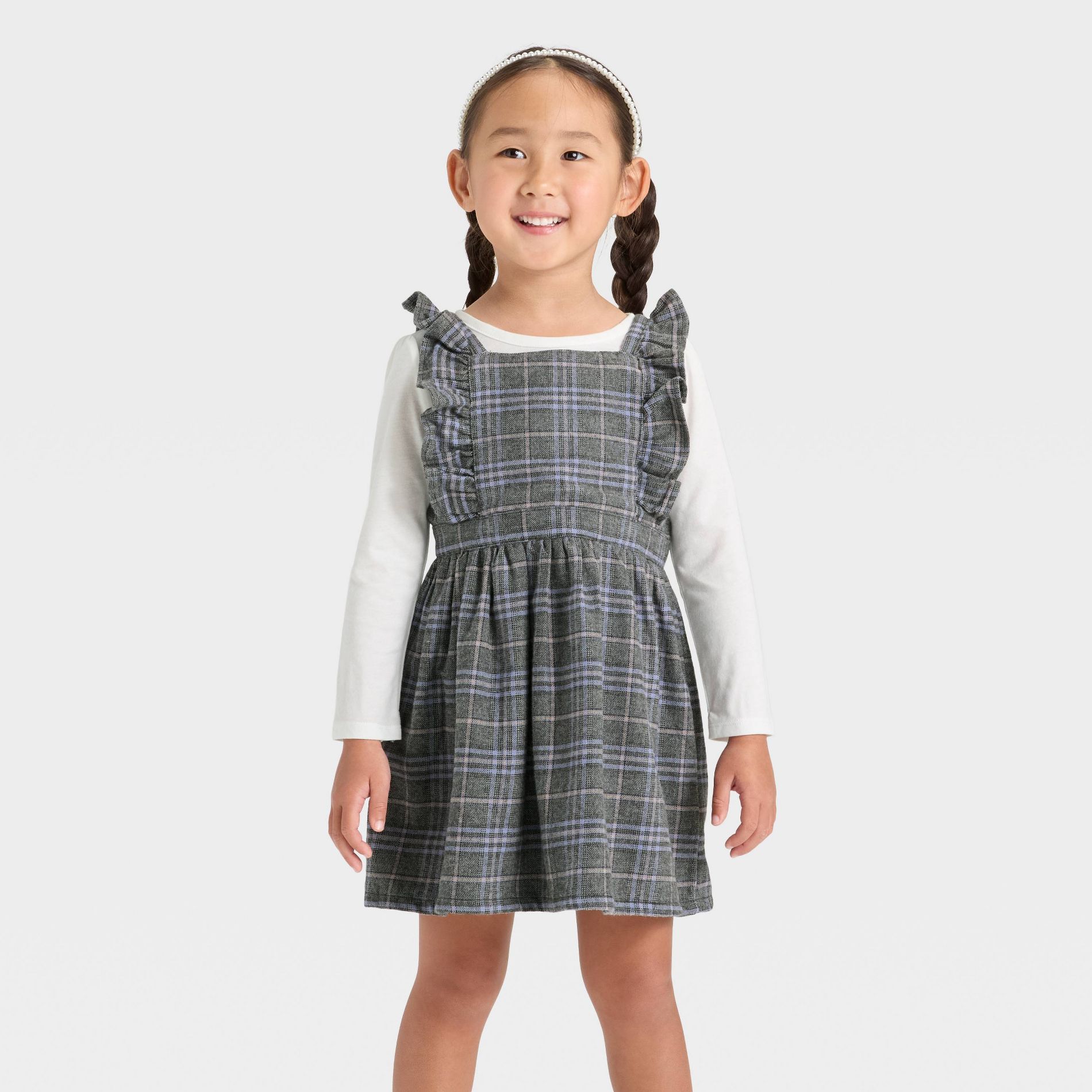 OshKosh B'gosh Toddler Girls' Plaid Skirtall Set - Gray/White 3T