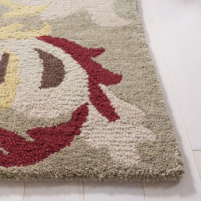 Sage and Multicolor Floral Hand-Tufted Wool Area Rug, 5' x 8'