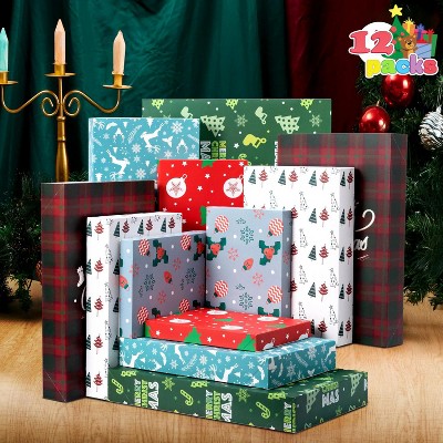 Joyfy 12-Pack Christmas Gift Boxes, 17" Large Robe/Shirt Wrap Boxes with Lids, Present Box for Gift-Giving Wrapping Favors Party Decoration