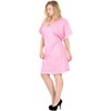 LA LEELA Women's House Daily Routine Evening Wear Vacation Casual Dailywear Holiday Loose Caftan Mini Loungewear Tunics for Women 2X-3X Pink, Solid - 3 of 4