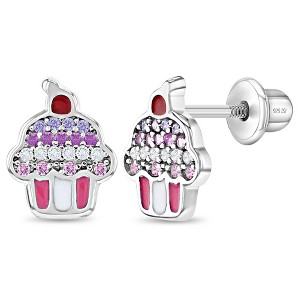 Girls' Colorful Cubic Zirconia Cupcake Screw Back Sterling Silver Earrings - In Season Jewelry - 1 of 4