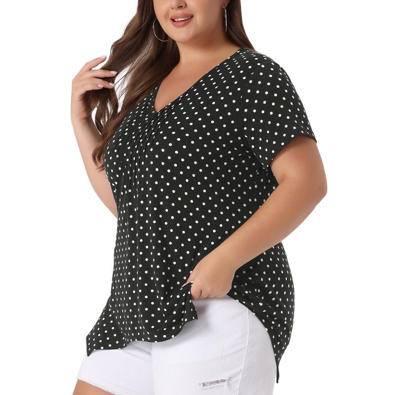 Agnes Orinda Women's Plus Size V Neck Asymmetric Short Sleeve Polka Dots Blouses, 2 of 6