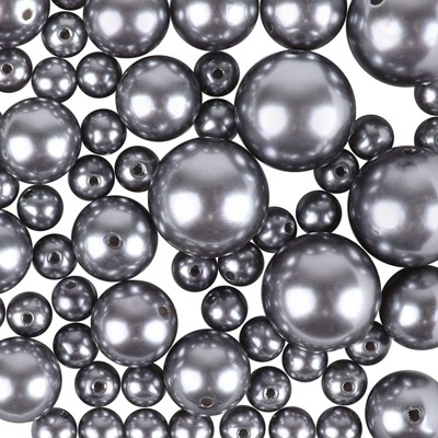 Bright Creations 90 Pack Polished Silver Pearl Beads for DIY Jewelry Making, Vase Fillers (1.15/0.85/0.45 in)