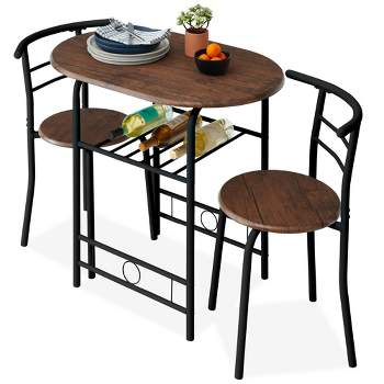 Best Choice Products 3-Piece Wood Dining Room Round Table & Chairs Set w/ Steel Frame, Built-In Wine Rack