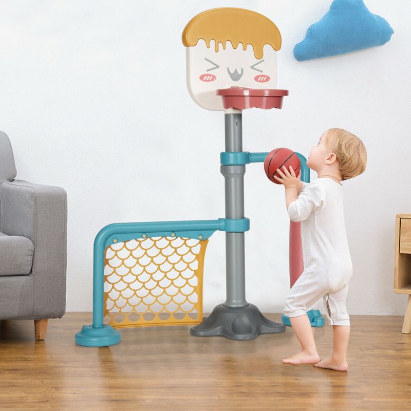 Costway 3-in-1 Basketball Stand Set w/Soccer & Roller Adjustable Height, 3 of 11
