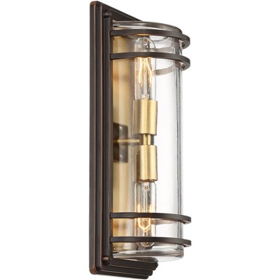 Habitat Modern Bronze and Brass Outdoor Wall Light with Clear Glass