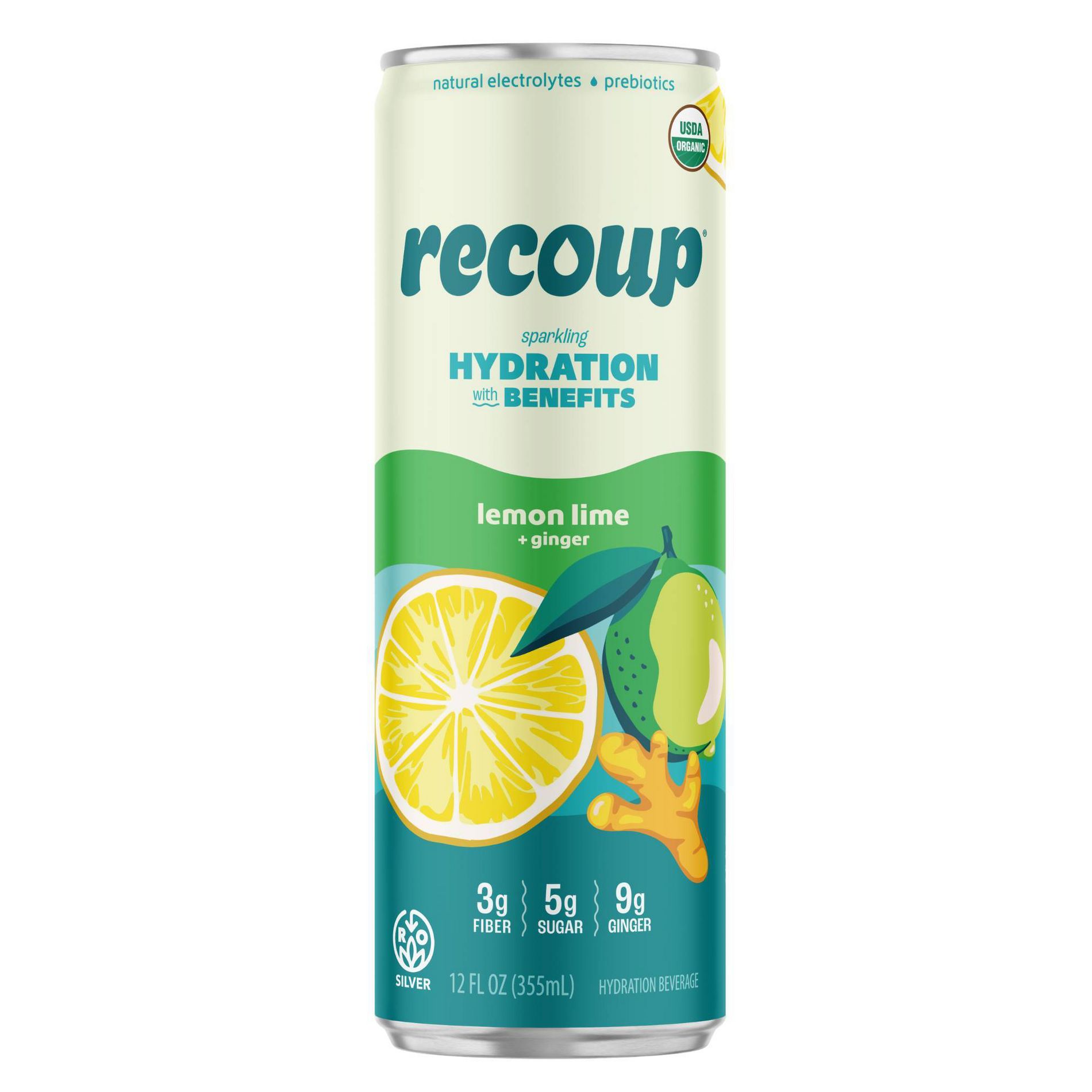 Recoup Lemon Lime Ginger Sparkling Hydration - 12 fl oz: Caffeine Free